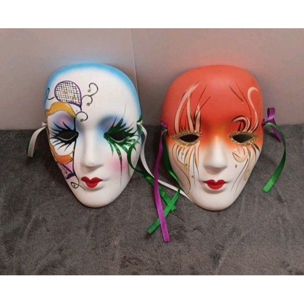 Set Of 2 Ceramic Mardi Gras Mask